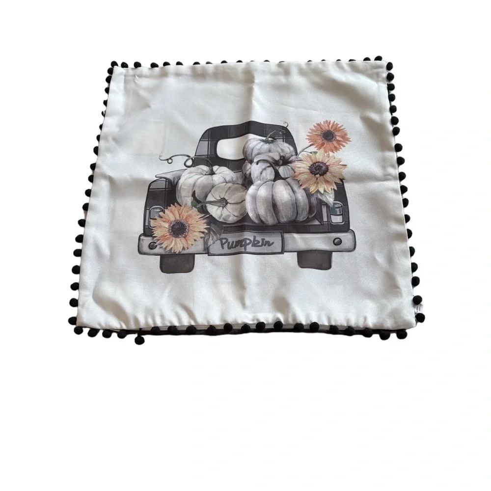 Autumn fall themed throw pillow cover. Hobby Lobby farm truck pumpkins sunflower